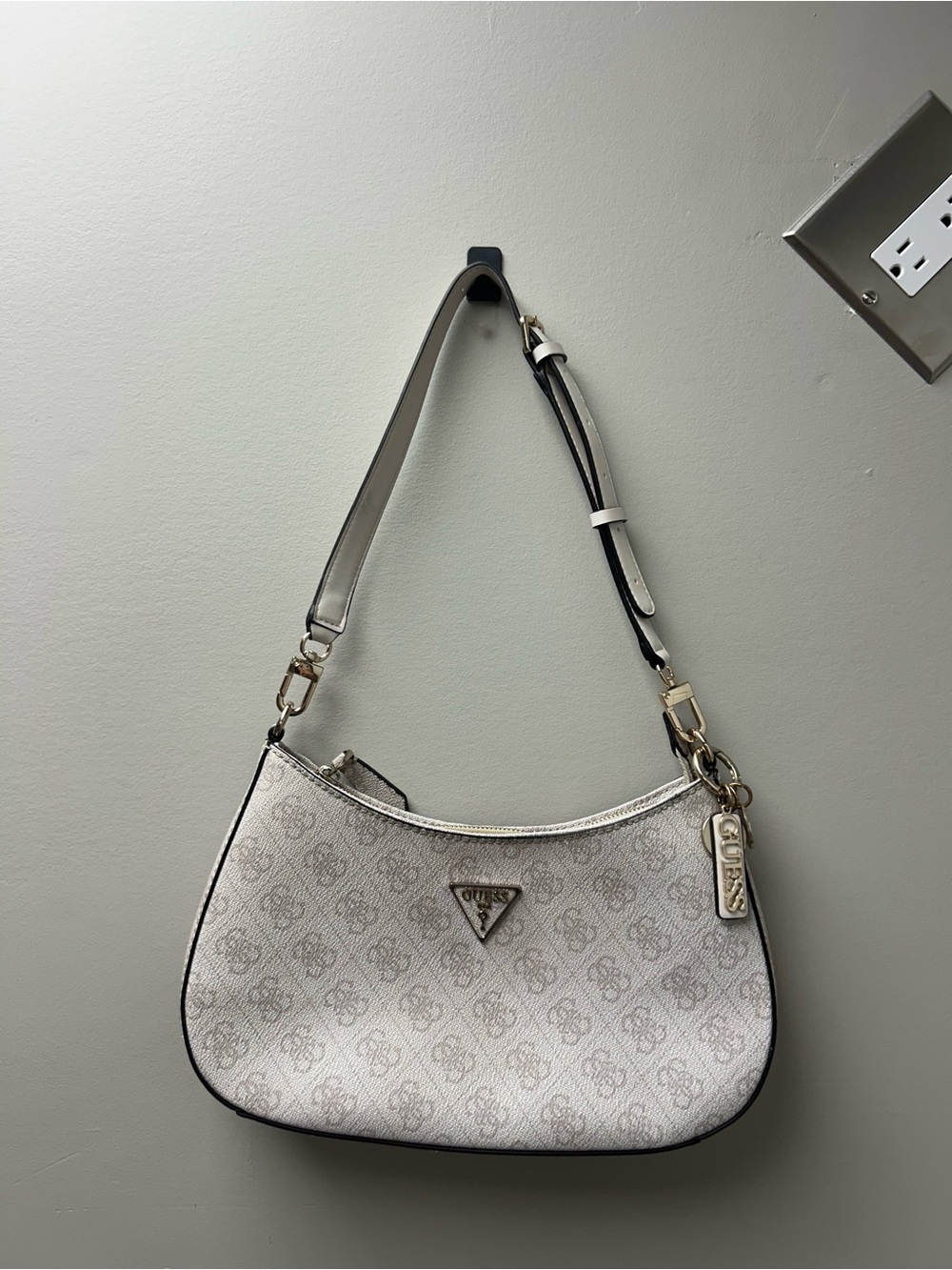 Guess Noelle Top Zip Shoulder Bag | White Dove 4G Logo Print